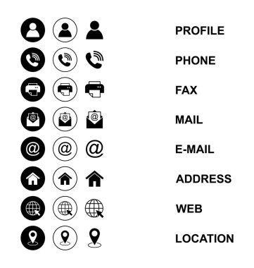 Web simgesi seti. Kartvizit iletişim bilgisi simgesi. Bizimle bağlantı simgesi seti