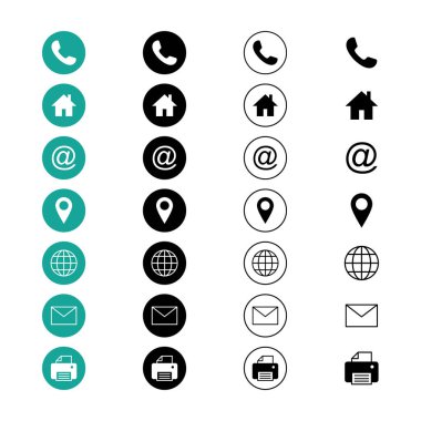 Web simgesi seti. Kartvizit iletişim bilgisi simgesi. Bizimle bağlantı simgesi seti