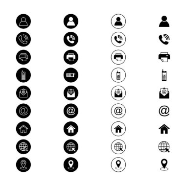 Web simgesi seti. Kartvizit iletişim bilgisi simgesi. Bizimle bağlantı simgesi seti