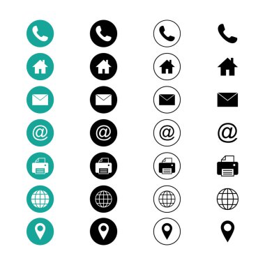 Web simgesi seti. Kartvizit iletişim bilgisi simgesi. Bizimle bağlantı simgesi seti
