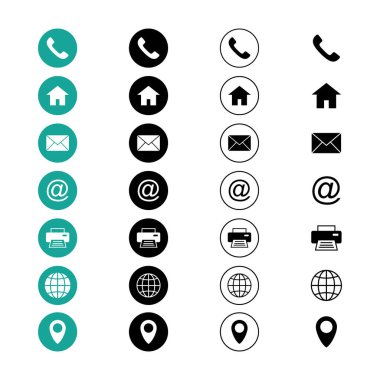 Web simgesi seti. Kartvizit iletişim bilgisi simgesi. Bizimle bağlantı simgesi seti