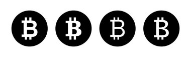 Bitcoin simgeleri ayarlandı. Şifreli para birimi sembolü. Engelleme zinciri. Kripto para birimi