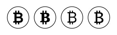 Bitcoin simgeleri ayarlandı. Şifreli para birimi sembolü. Engelleme zinciri. Kripto para birimi