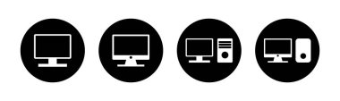 Bilgisayar simgeleri ayarlandı. PC Simge vektörü. Bilgisayar monitörü simgesi. Düz PC sembolü