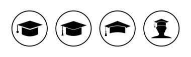 Eğitim simgeleri vektör belirler. Mezuniyet şapkası ikonu. Mezun olmak. Öğrenci şapkası