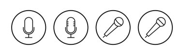 Mikrofon simgeleri ayarlandı. Mikrofon işareti. Karaoke mikrofon ikonu. Yayın mikrofonu işareti
