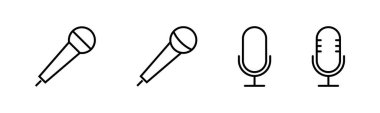 Mikrofon simgeleri ayarlandı. Mikrofon işareti. Karaoke mikrofon ikonu. Yayın mikrofonu işareti