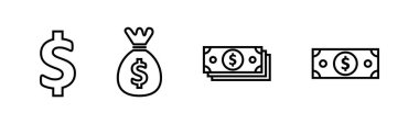Para simgeleri ayarlandı. Para vektör simgesi. Dolar simgesi