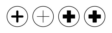 Artı simgeler hazır. Artı simge ekle. Toplama işareti. Tıbbi Artı simgesi