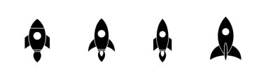 Roket vektör simgeleri ayarlandı. Kavram Simgesini Başlat. Başlangıç simgesi