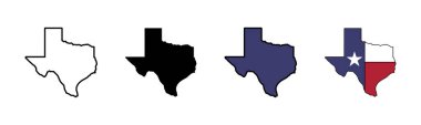 Teksas haritası simgeleri ayarlandı. Teksas haritası simgesi. Teksas sembolü.