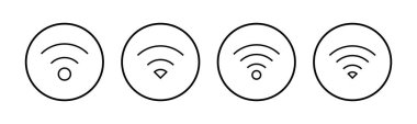 WIFI simgeleri ayarlandı. Sinyal vektör simgesi. Kablosuz ve kablosuz ağ simgesi veya uzak internet erişimi için imza