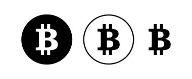 Bitcoin simgeleri ayarlandı. Şifreli para birimi sembolü. Engelleme zinciri. Kripto para birimi