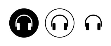 Kulaklık simgeleri ayarlandı. Kulaklık vektör simgesi. Ara bizi. Bizimle irtibata geç.