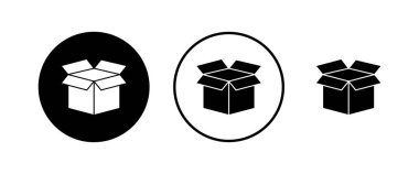 Kutu simgeleri açık. Karton kutu, ambalaj açık. Kutu simgesi vektörü