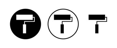 Boya simgeleri ayarlandı. Fırça vektör simgesini boya. Boya silindiri simgesi