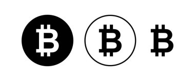 Bitcoin simgeleri ayarlandı. Şifreli para birimi sembolü. Engelleme zinciri. Kripto para birimi