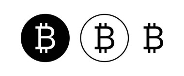 Bitcoin simgeleri ayarlandı. Şifreli para birimi sembolü. Engelleme zinciri. Kripto para birimi