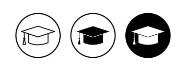 Eğitim simgeleri vektör belirler. Mezuniyet şapkası ikonu. Mezun olmak. Öğrenci şapkası
