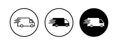 Teslimat simgeleri ayarlandı. Hızlı Teslimat Simgesi. Hızlı nakliye kamyonu. Kamyon simgesi teslimatı