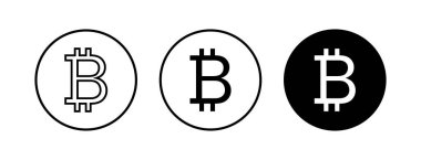 Bitcoin simgeleri ayarlandı. Şifreli para birimi sembolü. Engelleme zinciri. Kripto para birimi