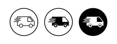 Teslimat simgeleri ayarlandı. Hızlı Teslimat Simgesi. Hızlı nakliye kamyonu. Kamyon simgesi teslimatı