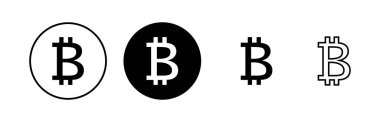 Bitcoin simgeleri ayarlandı. Şifreli para birimi sembolü. Engelleme zinciri. Kripto para birimi