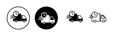 Teslimat simgeleri ayarlandı. Hızlı Teslimat Simgesi. Hızlı nakliye kamyonu. Kamyon simgesi teslimatı