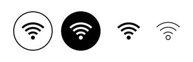 WIFI simgeleri ayarlandı. Sinyal vektör simgesi. Kablosuz ve kablosuz ağ simgesi veya uzak internet erişimi için imza