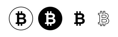 Bitcoin simgeleri ayarlandı. Şifreli para birimi sembolü. Engelleme zinciri. Kripto para birimi