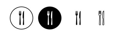 Restoran ikonları seti. Çatal, kaşık ve bıçak ikonu. Yemek ikonu. Ye.