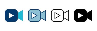 Video kamera ikonu vektörü beyaz arkaplanda izole edildi. Video kamera vektör simgesi. Kamera Simgeleri. Film tabelası. Sinema