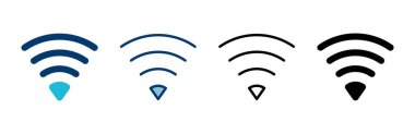 WIFI Simge vektörü beyaz arkaplanda izole edildi. Sinyal vektör simgesi. Kablosuz ve kablosuz ağ simgesi veya uzak internet erişimi için imza