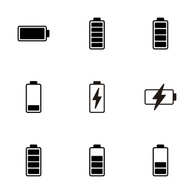 Batarya ikonu vektörü beyaz arkaplanda izole edildi. Batarya vektör simgesi. Şarj seviyesi. pil yükleme simgesi