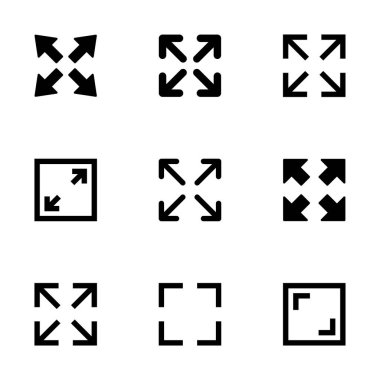 Beyaz arkaplanda tam ekran simge vektörü izole edildi. Tam ekran simgesine genişlet. Tam ekran işaret simgesi. Oklar sembolü