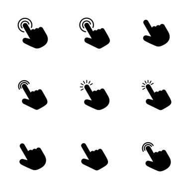 Beyaz arkaplanda el imleci simgesi vektörü izole edildi. El tıklama simgesi. Parmak gösterici vektörü