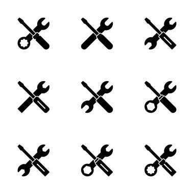 Beyaz arkaplanda izole edilmiş ikon vektörünü onar. İngiliz anahtarı ve tornavida simgesi. Ayarlar vektör simgesi. Bakım. araçlar