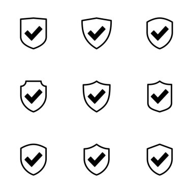 Beyaz arkaplanda izole edilmiş kalkan işaretleme simgesi vektörü. Koruma onayı işareti. Güvenli simge vektörü