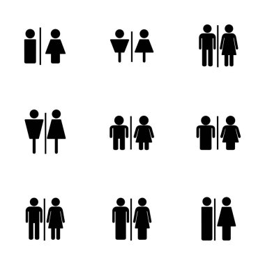 Tuvalet ikonu vektörü beyaz arkaplanda izole edildi. Tuvalet tabelası. Kadın ve erkek tuvalet işaretleri vektörü. Erkek ve dişi simgesi
