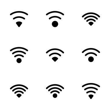 WIFI Simge vektörü beyaz arkaplanda izole edildi. Sinyal vektör simgesi. Kablosuz ve kablosuz ağ simgesi veya uzak internet erişimi için imza