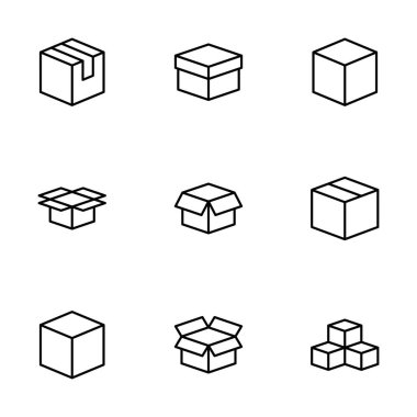Kutu simgesi vektörü beyaz arkaplanda izole edildi. Karton kutu, ambalaj açık. Kutu vektörü simgesi