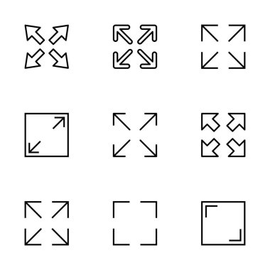 Beyaz arkaplanda tam ekran simge vektörü izole edildi. Tam ekran simgesine genişlet. Tam ekran işaret simgesi. Oklar sembolü
