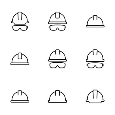 Beyaz arkaplanda izole edilmiş kask simgesi vektörü. Motosiklet kaskları. Yarış kaskı. İnşaat miğferi ikonu. Güvenlik kaskı