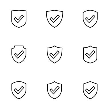 Beyaz arkaplanda izole edilmiş kalkan işaretleme simgesi vektörü. Koruma onayı işareti. Güvenli simge vektörü