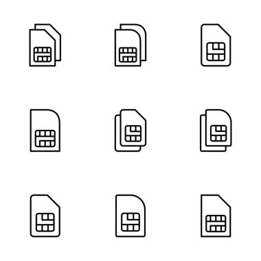 Beyaz arkaplanda Sim kart simgesi vektörü izole edildi. Mobil yuva simgesi. Cep telefonu sim kart çipi.