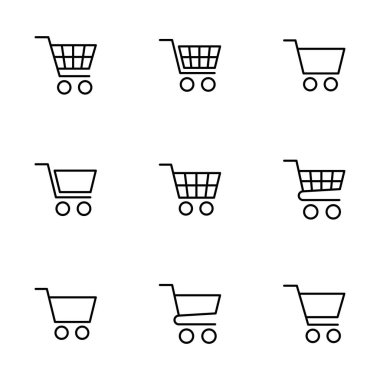 Alışveriş simgesi vektörü beyaz arkaplanda izole edildi. Alışveriş arabası ikonu. Basket ikonu. Trolley