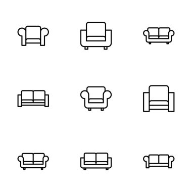 Beyaz arkaplanda izole edilmiş kanepe simgesi vektörü. Kanepe resmi. mobilya