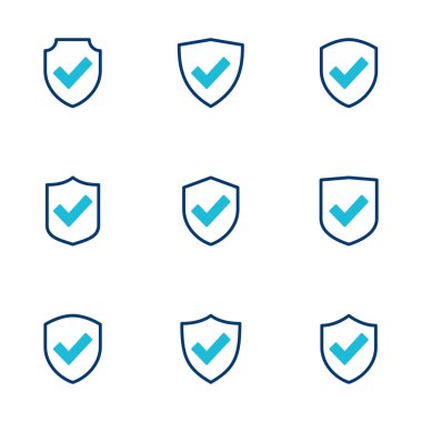 Beyaz arkaplanda izole edilmiş kalkan işaretleme simgesi vektörü. Koruma onayı işareti. Güvenli simge vektörü