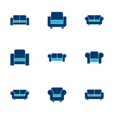 Beyaz arkaplanda izole edilmiş kanepe simgesi vektörü. Kanepe resmi. mobilya