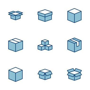 Kutu simgesi vektörü beyaz arkaplanda izole edildi. Karton kutu, ambalaj açık. Kutu vektörü simgesi